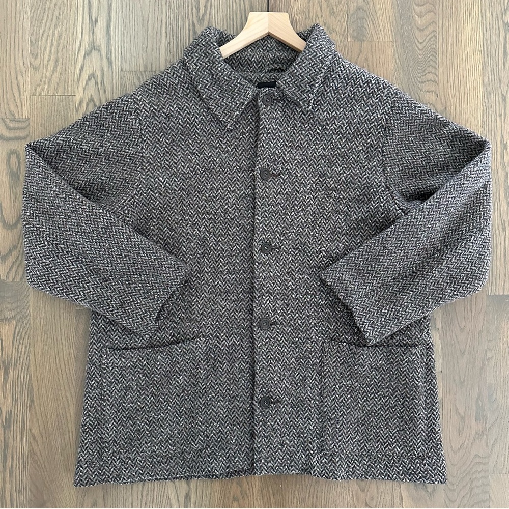 Eskandar Herringbone Tweed Chore Coat Collared Jacket Brown, Black, Grey 1/Small
